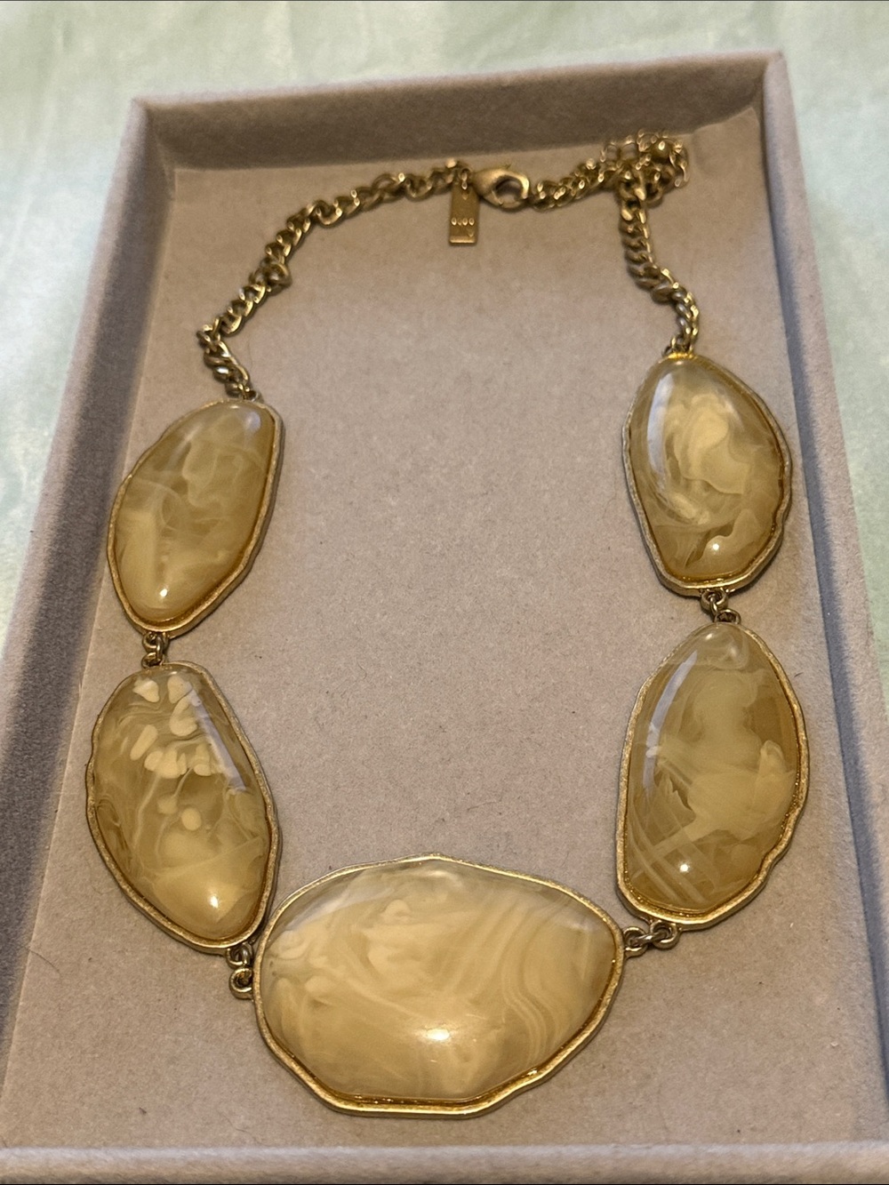 INC International Concepts Gold-Tone Beige Marbled Statement Necklace